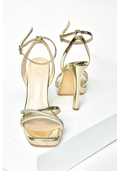 Fox Shoes S569612534 Altın Ayna Yüksek Topuklu Kadın Abiye Ayakkabı Altın