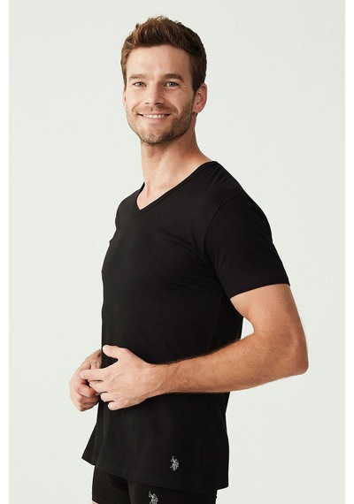 U.S. Polo Assn. U.s Polo Assn. 90001 Erkek Battal 2'li V Yaka T-shirt-siyah Siyah