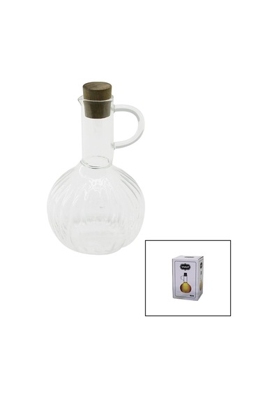 Mini Cam Yağdanlık Çizgili Desen 300ml Ahşap Bambu Mantar Tıpa Bx40 Çok Renkli
