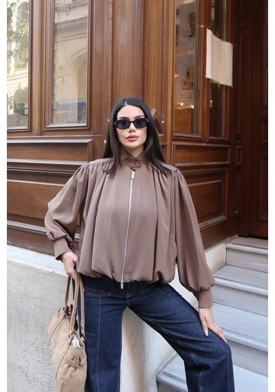 Kechi Woman Linda Twill Kumaş Çift Fermuarlı Astarlı Ceket Camel