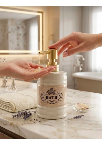 Artworks Bath Porselen Sıvı Sabunluk - Lüks Banyo Ve Mutfak Sabunluk 350 Ml Krem