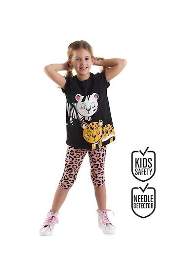 Leopar ve Zebra Kız Çocuk Yazlık Tunik T-shirt Tayt Takım