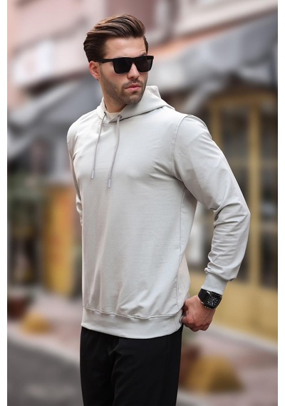 Madmext Boyalı Gri Kapüşonlu Erkek Sweatshirt 7069 Gri