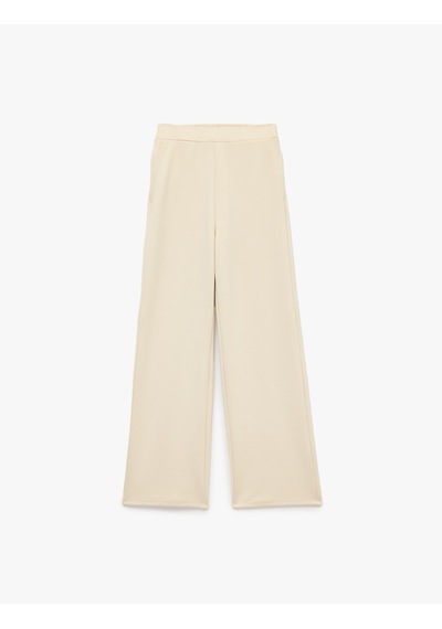 Koton Normal Bel Regular Fit Cepli Düz Geniş Paça Pantolon Bej 7wak40006ek Ekru