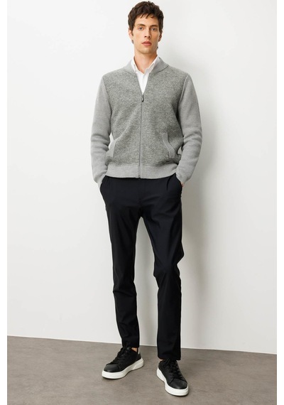 Jack & Jones Erkek Hakim Yaka Önü Keçe Triko Mont Desen Füme