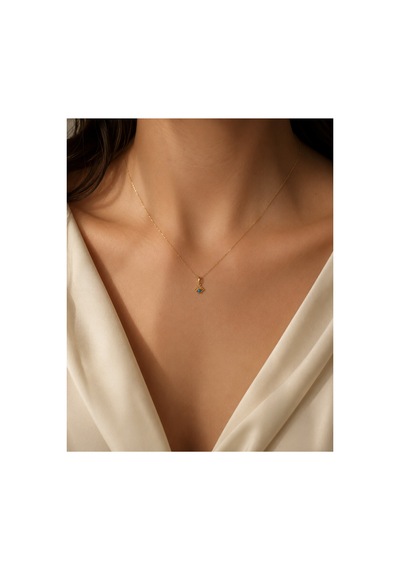 14 Ayar Altın Göz Figürlü Mavi Taşlı Minimal Kolye Ucu 8x5,5 Mm