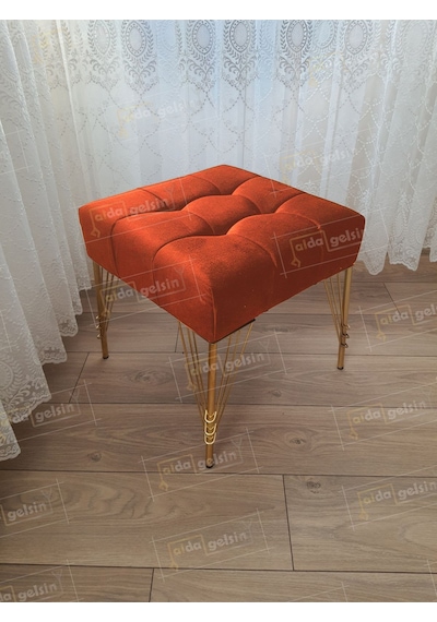 Modern Dilim Puf Ayakucu Puf Gold Metal Ayak 45 45 Turuncu