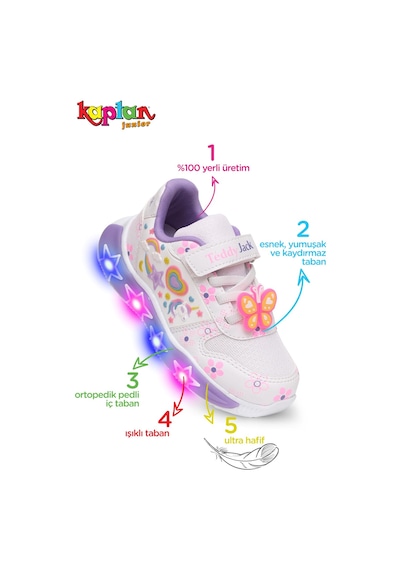 Kaptan Junior Kız Çocuk Işıklı Spor Sneaker Yürüyüş Ayakkabı Ptjck 700 Beyaz