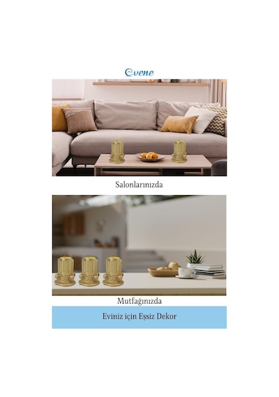 Eskitme Mumluk Şamdan 3 Adet Tealight Uyumlu Tarihi Sütun Model - Altın