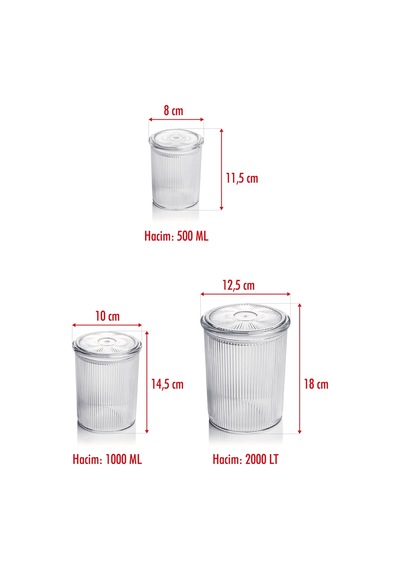 18'li Barok Yuvarlak 3 Boy Kavanoz Seti & Saklama Kabı & Erzak Kabı 6 2000 Ml, 6 1000 Ml,6 500 Ml Sarı