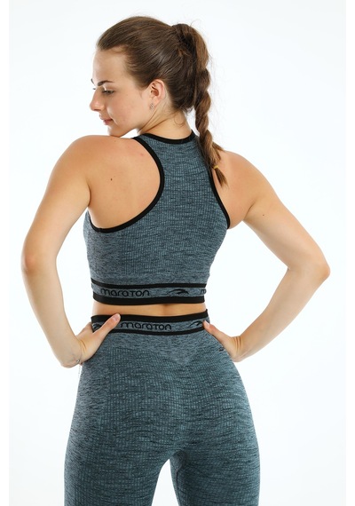 Maraton Active Slimfit Kadın Bisiklet Yaka Kolsuz Basic Petrol Bra 813076-Petrol