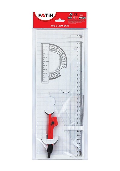 2 Adet Çizim Seti Poşetli Cetvel + Pergel 30 Cm