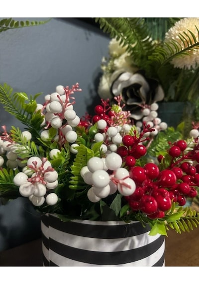 Yapay Çiçek Kokina Demet Beyaz K51 Yılbaşı Çiçeği Christmas White Berry