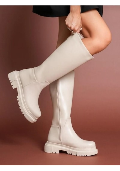 Nesilshoes Nesil Shoes Toz 1978 Bej Fermuarlı Günlük Kadın Çizme