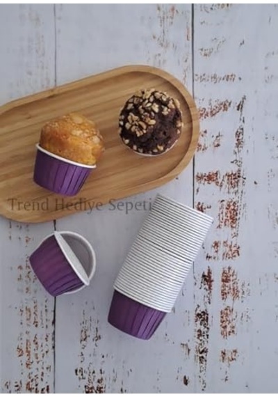50'li Mor Muffin Kek Kalıbı, Kek Kapsülü Cupcake Kalıbı, Airfryer Uyumlu .