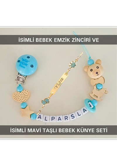 Sahi Aksesuar İsimli Bebek Emzik Zinciri Ve İsimli Bebek Künye Seti Bezyı631 Çok Renkli