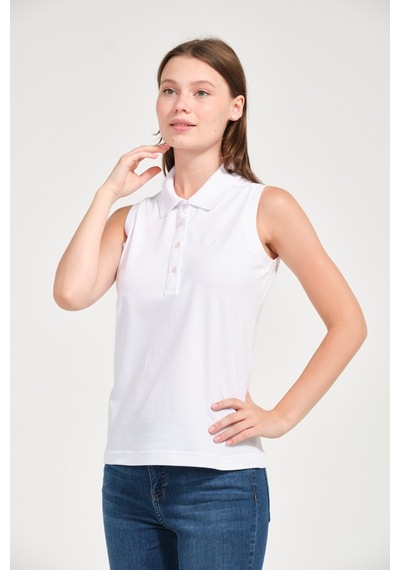 Kadın Regular Fit Kolsuz Polo Beyaz