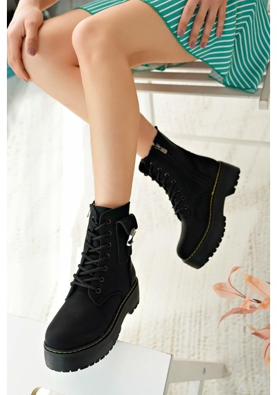 Nesil Shoes İfs 777 Siyah Fermuarlı Kadın Bot-siyah Zümrüt Siyah - Zümrüt