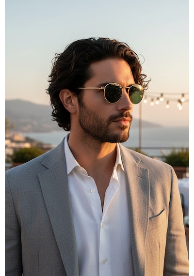 Daniel Klein Dk3263-2 Yeşil Gold Metal Design Yuvarlak Oval Polarize Camlı Unisex Güneş Gözlüğü Gold