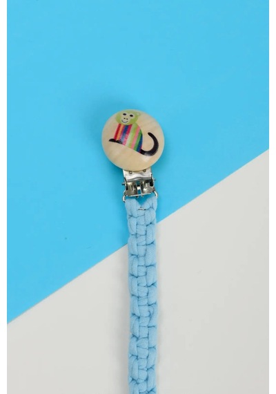 E&f Store El Örmesi Doğal Ahşap Emzik Askısı - Maymun - Bebe Mavi Bebek Mavisi