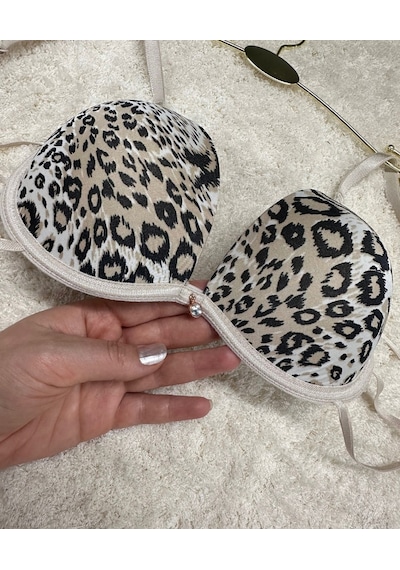 Le Jardin Valeria Biyeli Taşlı Mikro Push-up Arkası İp Detaylı Sü Leopar