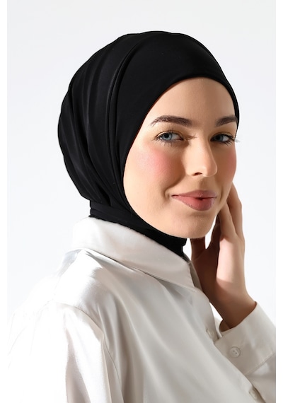 Kadın Çıtçıtlı Bağlamalı Tesettür Hazır Pratik Şal Siyah Siyah