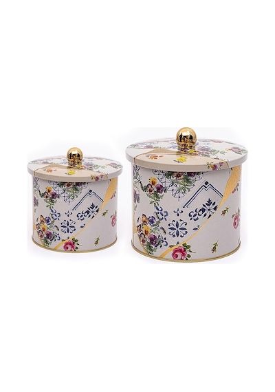 Evle Kint Sugi Topuz Kulplu Metal Saklama Kabı 2'Li Set 17.5 x 15.5 CM 14 x 12.5 CM Çok Renkli