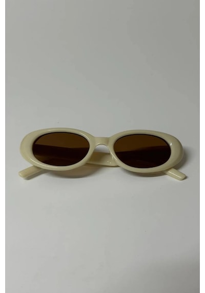 Uovo Oval Vintage Model Oval Krem Kahverengi Lüx Güneş Gözlüğü Kahverengi