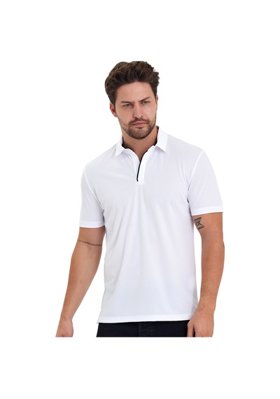 Erkek Kısa Kol Polyester Polo Yaka Fonksiyonel Tişört Beyaz