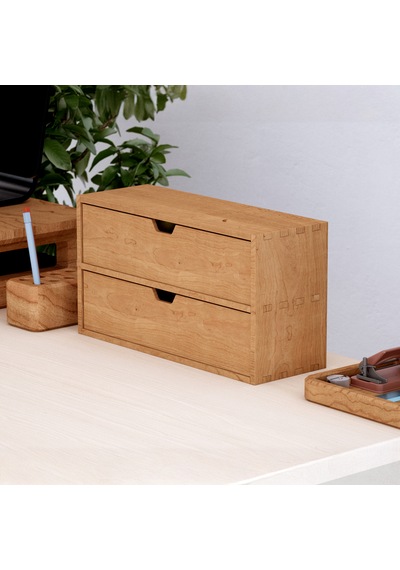 Desna İki Katlı İki Çekmeceli Mini Dolap 34 Cm Uzunluk X 12.1 Cm Genişlik X 18.4 Cm Woodsaka Doğal Ahşap