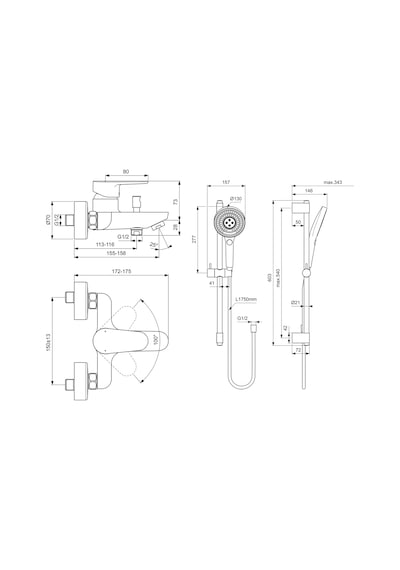 Ideal Standard Cerafine O Banyo Bataryası + Idealrain Duş Seti 2 Fonksiyonlu Mat Siyah 2 Parça Bc500xg BD142XG Siyah