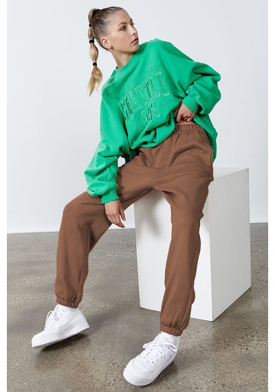 Madmext Kadın Camel Beli Lastikli Oversize Eşofman Altı Mg1235-camel Camel