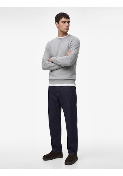 Koton Pamuklu Uzun Kollu Şardonlu Bisiklet Yaka Erkek Basic Sweatshirt Gri 6wam70017mk