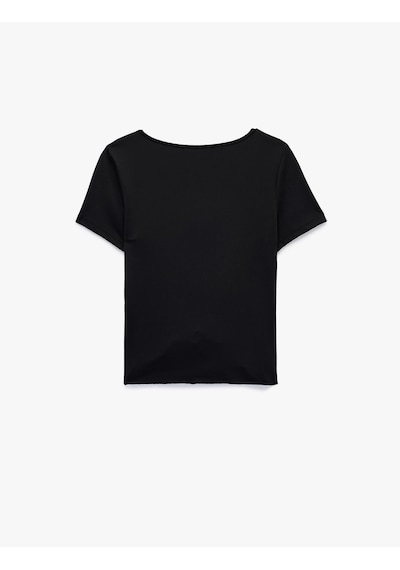 Koton Regular Fit Kısa Kollu Bisiklet Yaka Büzgülü Tişört Siyah 6sal10031ık Siyah