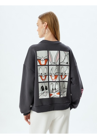Koton Bugs Bunny Oversize Sweatshirt Bisiklet Yaka Arkası Baskılı Lisanslı Antrasit 5wal10172ık Antrasit