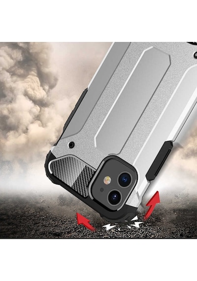 Noktaks - Apple Uyumlu iPhone 12 - Kılıf Çift Katman Zırh Tank Crash Military Kapak - Gri