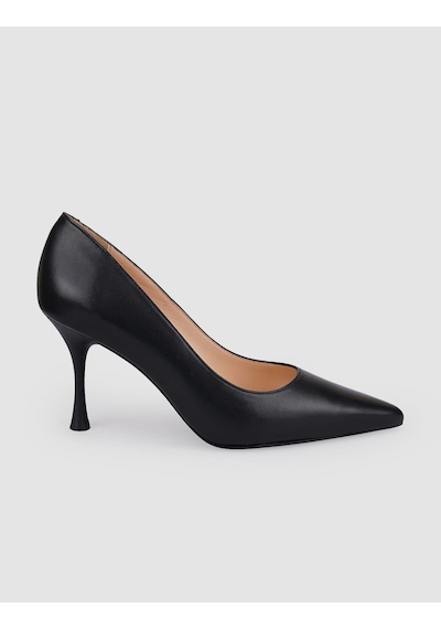 %100 Hakiki Deri Siyah Kadın Stiletto Siyah