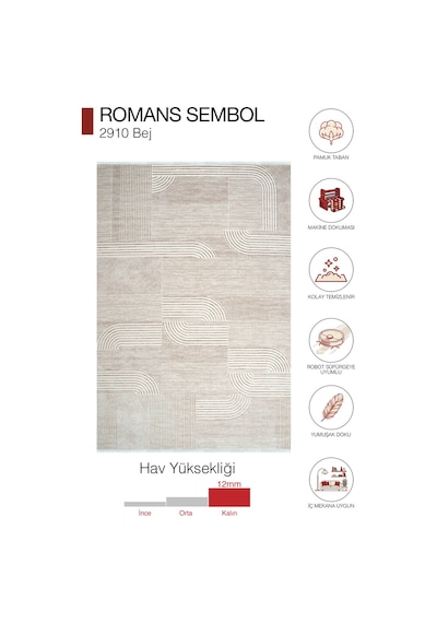 Sembol 2910 Bej Modern Geometrik Akrilik Koridor Halısı