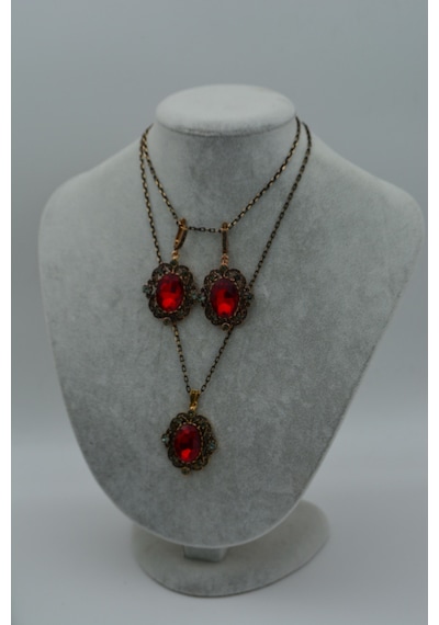 Stoneage Yakut ve Zirkon Taşlı Kolye ve Küpe Set  Takım