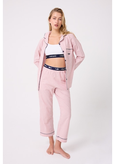 Lespadon Marısılk Seastrıpe Premium Dokuma Uzun Kollu Crop Pantolonlu Kadın Pijama & Lounge Takımı-3202 Altın