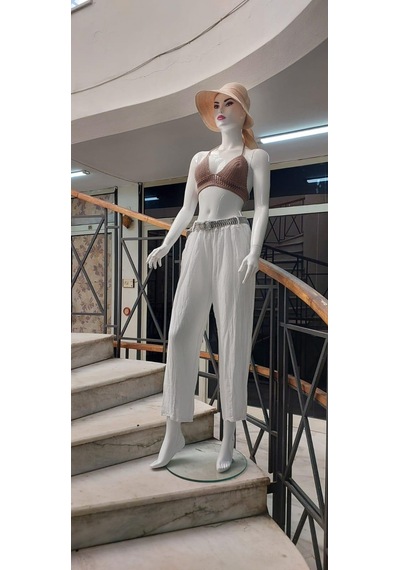 Eren Style İtalyan Kemerli Keten Pantolon-9260 Beyaz