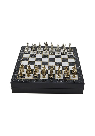 Gifthome Orta Boy Metal Roma İmparatorluğu Satranç Takımı Parlak Ve Mermer Desenli Sandıklı Mdf Tahtası 36x36x6 Cm.