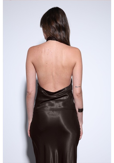 Antioch Saten Halter Kadın Top Koyu Kahve