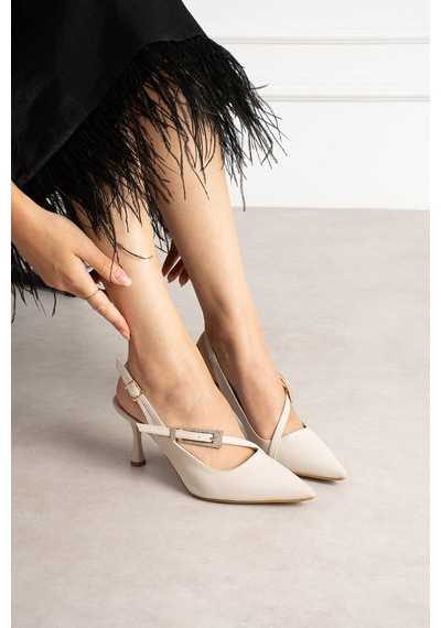 Dabab Shoes Merva Kadın Bej Saten Sivri Burun Taşlı Toka Detaylı Çapraz Bantlı 7 Cm İnce Topuklu Slingback Abiye Ayakkabı Dabab Shoes Merva Kadın Bej Saten Sivri Burun Taşlı Toka Detaylı Çapraz Bantlı 7 Cm İnce Topuklu Slingback Abiye Ayakkabı