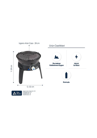 Cadac Safari Chef 30 Hp Kartuşlu Barbekü - Piezo Ateşleme Sistemli, Siyah Siyah