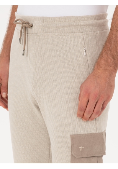 Cacharel Bej Slim Fit Kargo Cepli Paçası Düz Eşofman Altı