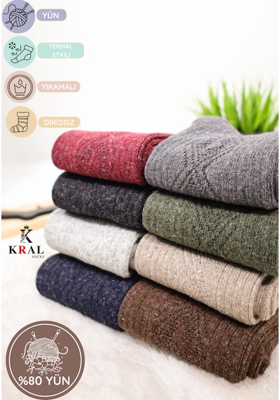 Kral Socks Kadın Koyun Yünü Lambswool Kışlık 3'lü Set Çorap ASORTİ