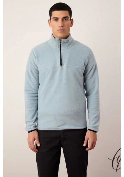 Benerly Erkek Dik Yaka Fermuarlı Standart Kol Polar Sweatshirt Fonksiyone Mint