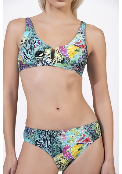 Endeep Kadın U Detaylı Desenli Toparlayıcı Bikini Takımı Mavi