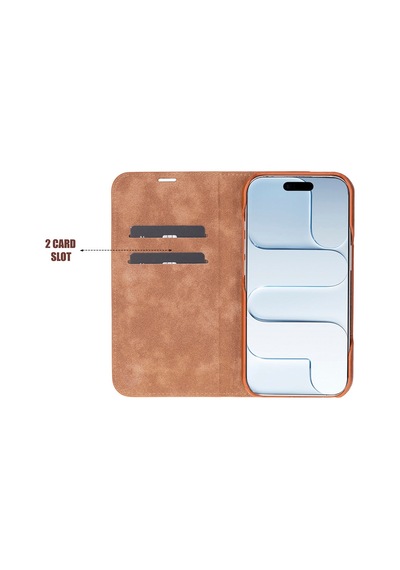 Bloomcase Sonat Urban Tan Hakiki Deri Apple Uyumlu iPhone 17 6.3" Folio Kılıfı Taba